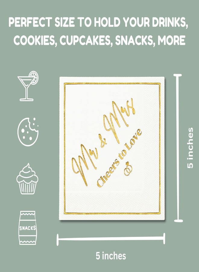 Cloverjoyed Mr and Mrs Wedding Napkins, Elegant Gold Foil White Paper Cocktail Napkin, Disposable Decorations for Weddings, Receptions, Bridal Showers, Bar, 50 Pack - Image 3